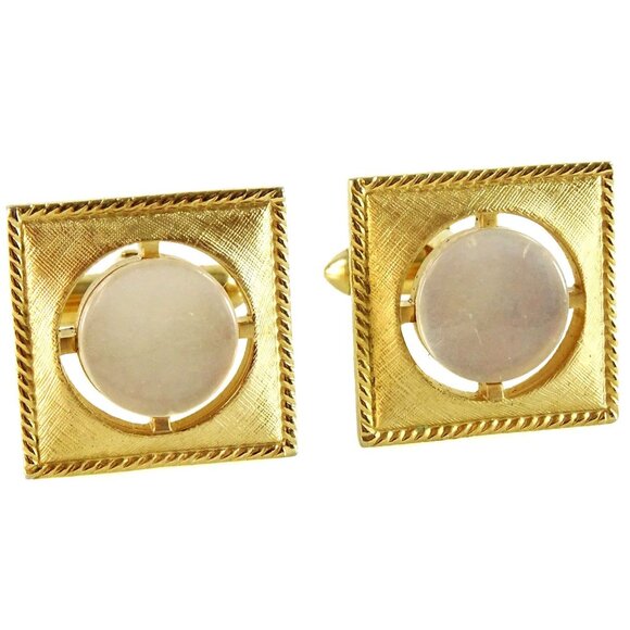 Swank Classic Vintage Cufflinks White and Goldtone Square Formal - Picture 2 of 3